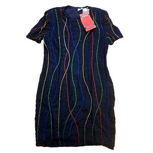 NEW Vintage Seqin Dress Black Silk Sheath NewPort News 1980s Glam NWT 20